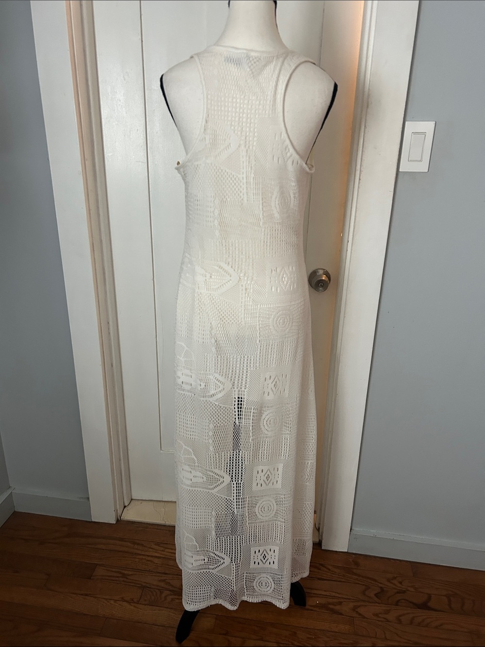 Sleeveless White Crochet Maxi Dress - Lightweight Summer Layer - Picture 3 of 9